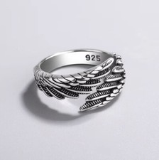 Ring 925 Silber Sterling Federn Herren Männe...
