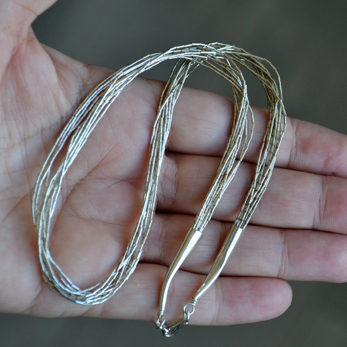Sterling Silver Navajo Liquid Silver 10 Strand Necklace Vintage