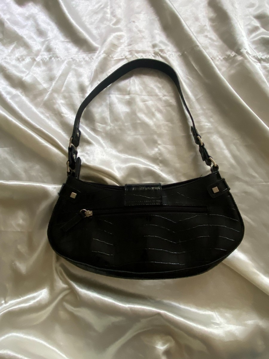 Vintage y2k Guess Black Patent Croc Leather Silver G Buckle