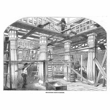 LONDON Construction of Egyptian Court at the Crystal Palace - Antique Print 1854