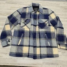 Vintage 70’s JC Penny Flannel Shirt Jacket Mens Sz Large Blue Plaid Thick *Read