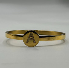14K Gold Plated Initial Bracelet Letter A Stainless Steel Snap Closure 6.75"