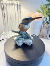 Porcelain Figurine Common Kingfisher Perched On A Branch. Capodimonte Italy