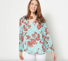 Belle by Kim Gravel Chiffon Overlay Blouson Blossom Blouse, Mint Sz 1X a471027