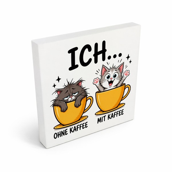 Holzbild In 10X10 Cm Katzen Kaffee - Kaffeefans Holzdeko Mit Spruch: Ich, Zeigt-image