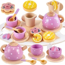 Wooden Tea Party Set for Toddler Little Girls 3-5 with Teapot Tea Cup Set Woo