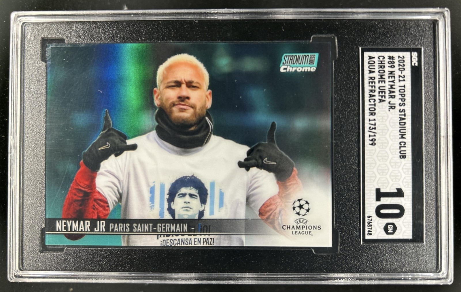 2020 Topps Stadium Club Chrome UEFA Neymar Jr Refractor Aqua #/199 PSG SGC 10
