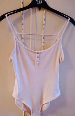 Marks & Spencer M&S Boutique Bodysuit Medium  Beige Cotton Rich  poppers strap