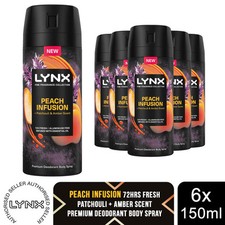 Lynx Body Spray Fine Fragrance Collection Peach Infusion for Men 150ml, 6 Pack