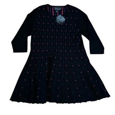 Rochelle California Knitwear Black & Pink Polka Dot Women's Sweater Dress NWT