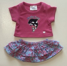 Build A Bear Outfit Casual Pink Tee Shirt Cute Orca Whale Blue Fun Print Skirt