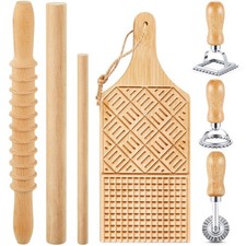 7 Pcs Pasta Making Tool Set Wood Gnocchi Board with Ravioli Stamp Ravioli Mak...