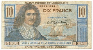10 FRANCS CAISSE CENTRALE FRANCE D'OUTRE MER SAINT PIERRE ET MIQUELON 1950 60 BB