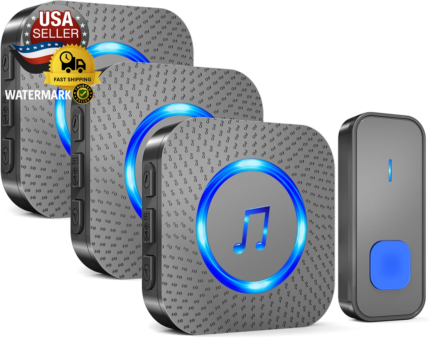 Long-Range Wireless Doorbell Kit with 3 Receivers, 1300ft Range, IP55 Waterproof Button