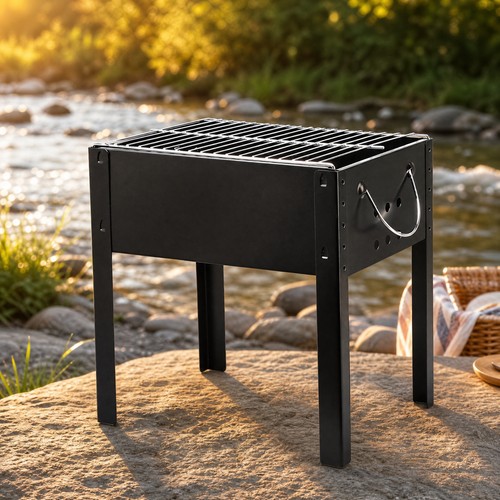 Portable Charcoal Barbecue Grill Heat Resistant for Camping, Picnics - Afbeelding 3 van 9