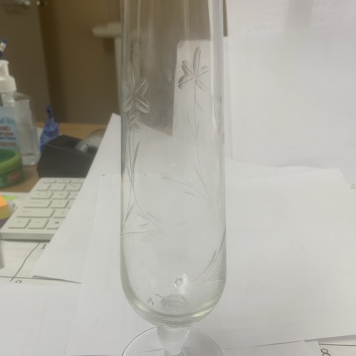 Jarrón/flor de vidrio grabado transparente de 9" Sh21 DE COLECCIÓN - Imagen 7 de 10