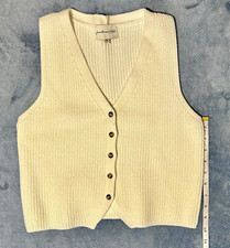 freshman1996 Ivory Knit Button-Front V-Neck Sweater Vest Women's M