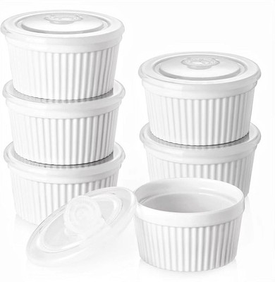Ramekins 8 oz Oven Safe with Lids, Creme Brulee Ramekins Bowls, Porcelain Ram...