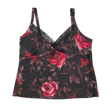 Vintage Black Floral Camisole Lace Trim Sheer Mesh 90s Satin Cami