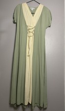 VTG Express Maxi Dress Womens Size 5/6 Sage Green Short Sleeve Tie Front Ballet