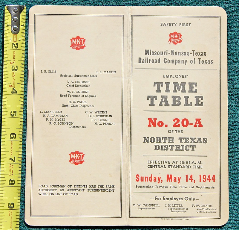 1944 Missouri Kansas Texas MKT Railroad North TX Dist KATY Railway San Antonio