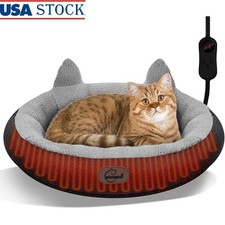 Heated Plush Cat Bed Cozy Donut Shape Adjustable Temperature Washable Pet Bed US