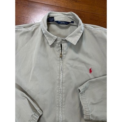 Vintage Polo Ralph Lauren Harrington Jacket Mens L Tan Full Zip Cotton Made USA