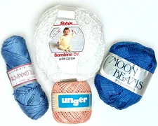 VTG LOT 4 COTTON YARN SKEIN ROBIN BAMBINO,UNGER PIMA,BRUNSWICK MOON BEAM,NEWPORT