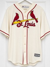 St Louis Cardinals Majestic Cool Base Jersey Large Cream MLB Button Front