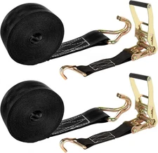 2 Pack 2 Inch Ratchet Straps Heavy Duty 2 inches wide, 20 feet long, Black 