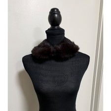 Vintage Real Fur Collar Mahogany Brown Satin Lined Stole Scarf Wrap Accessory