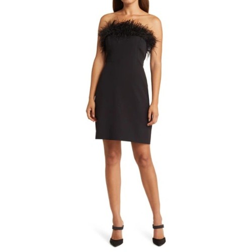 Sam Edelman Black Feather Top Strapless Mini Dress Women's Size 6