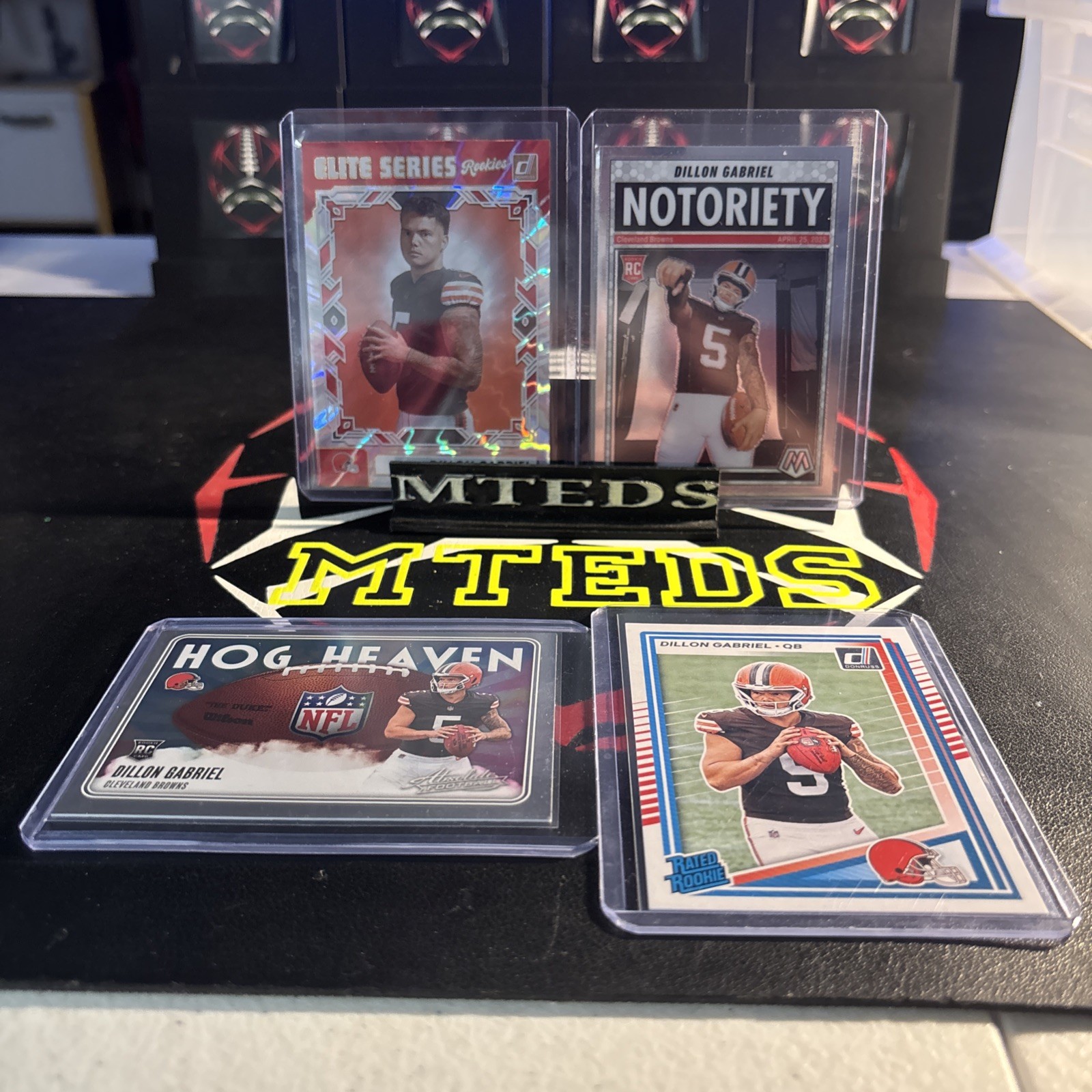 Dillon Gabriel 2025 Mosaic Notoriety, Donruss Rated Rookie, Hog Heaven Rookie 4 