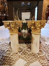 Vintage Pair Wood Church Posts Columns Gold and Cream