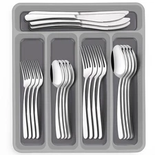 40-Piece Silverware Set with Organizer, EWFEN Heavy Duty Stainless Steel Flat...