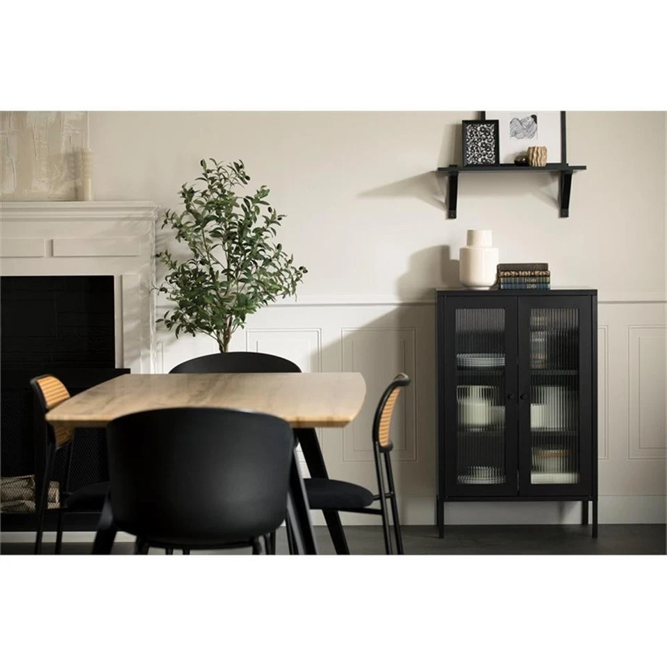 Gabinete de almacenamiento South Shore Eddison con puertas de vidrio negro Foto 3 de 4