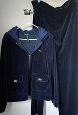 Lauren Ralph Lauren Velour Tracksuit Set Navy Blue XL Zip Hoodie  Pants