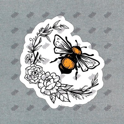 Beautiful Bee & Floral Vinyl Sticker Perfect for Home Decor, Laptops, #484871