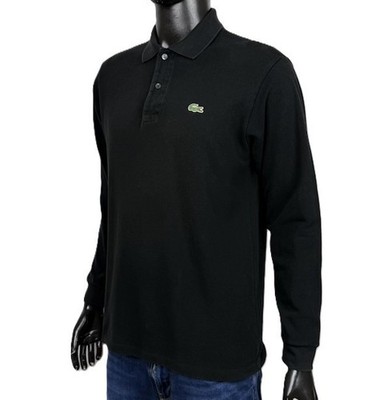 Lacoste Herren Poloshirt 4 / M Schwarz Langarm Logo Krokodil Baumwolle Casual