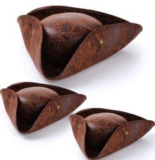 Distressed Brown Pirate Tricorne Hat Tricorn Faux Leather Colonial Costume