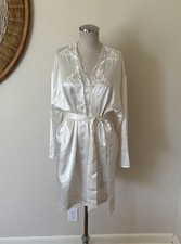 Vintage 90s Victoria's Secret Gold Tag Bride White Satin Robe Lace Small