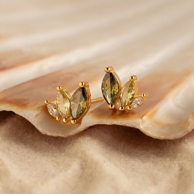 Dainty Peridot Leaf Studs Marquise Green Crystal Jewelry Gift for Wife ER362