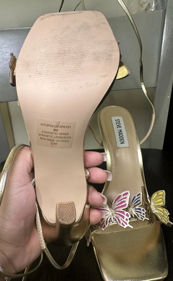 Steve Madden Utopia Gold Lace-Up Sandals with Butterflies High Heel, Size 8 - Image 4 of 4