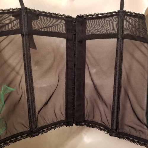 Handgefertigtes Pfauenfeder Korsett Kostüm Marke XXI schwarz Netz Spitze Dessous Gr. M - Bild 13 von 17