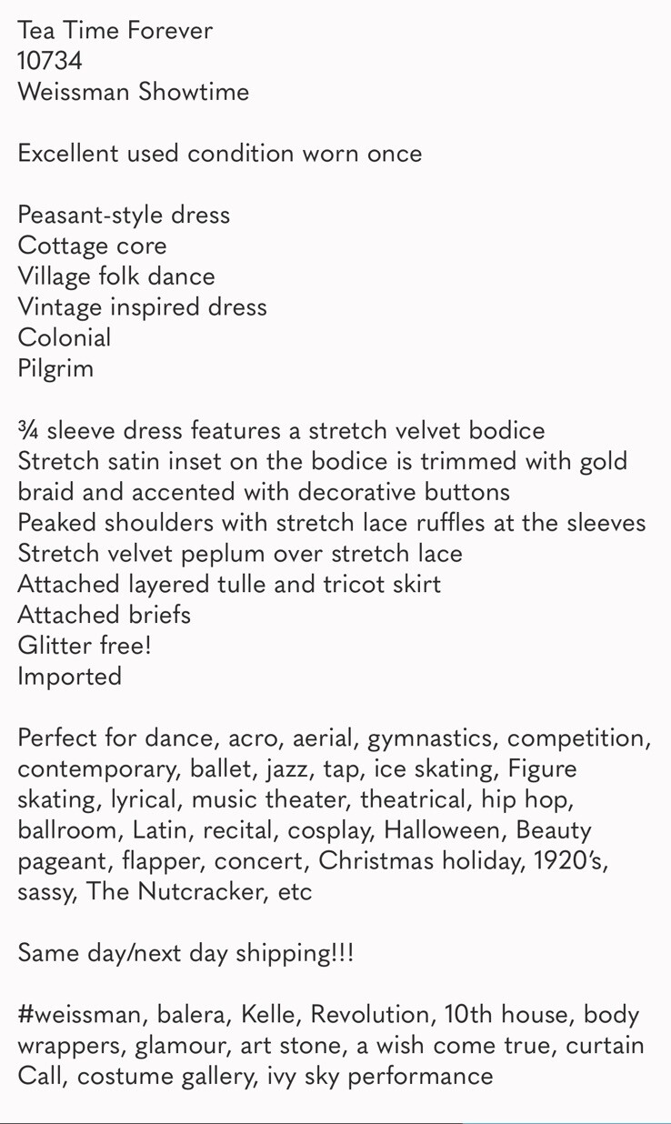 weissman dance costume child Small - image 2