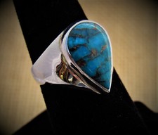 Lovely Teardrop Mojave Turquoise Sterling Silver Cocktail Ring Size 7.25 Wt 8g