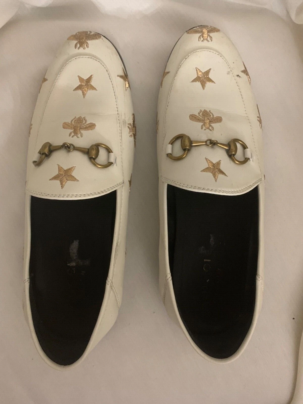 Mocassin femme Gucci en cuir blanc couleur or abeilles et étoiles taille 38