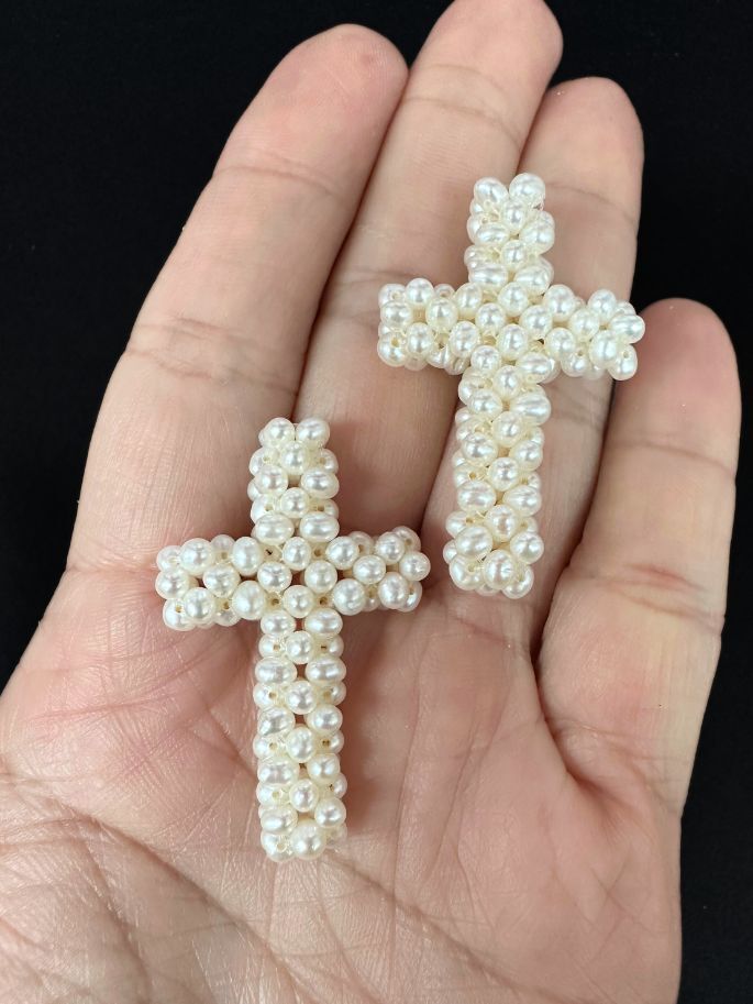 Knitted Fresh Water Pearl Cross