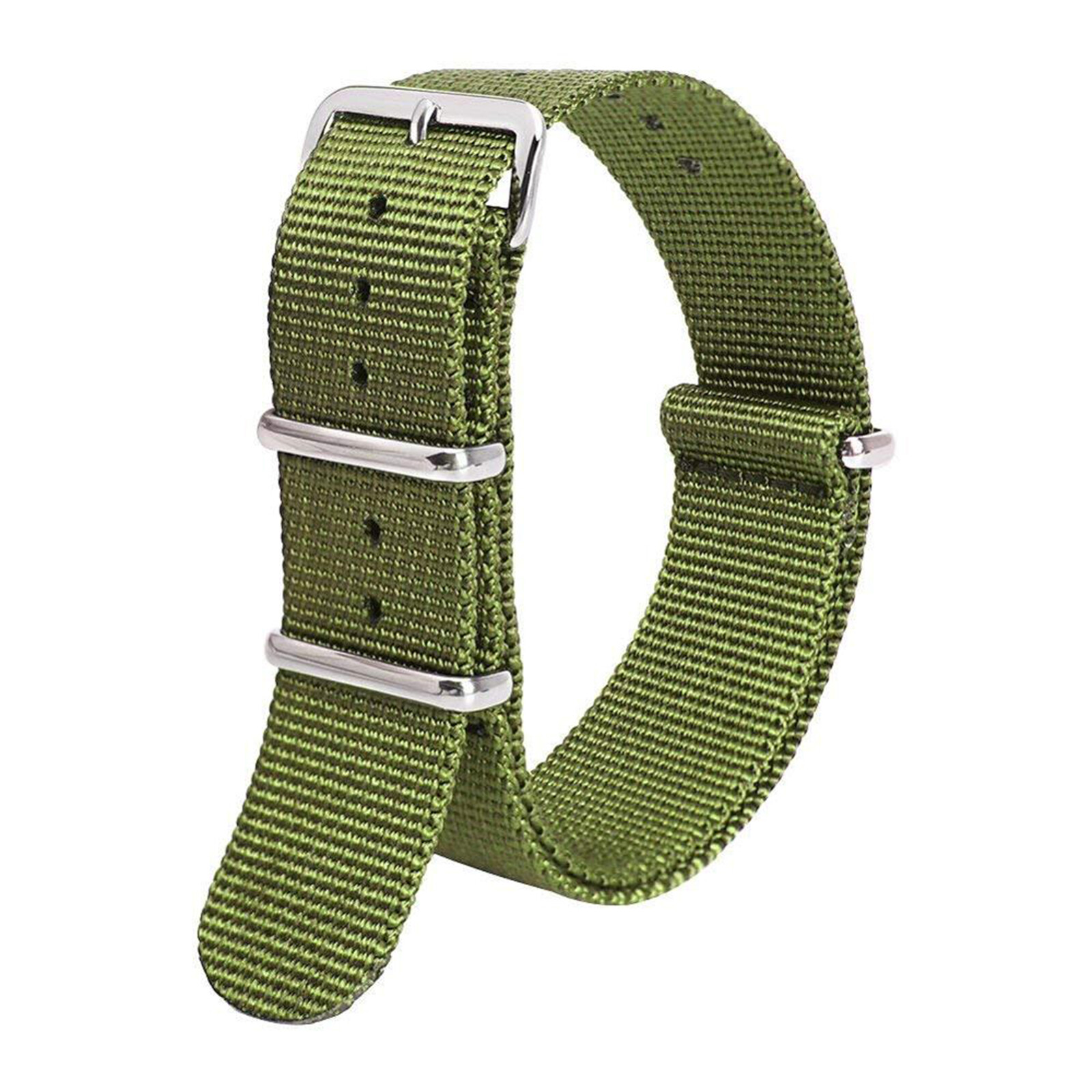 20mm Width Army Green Stainless Steel Pin Buckle Fabric Canvas Wrist Watch Band
