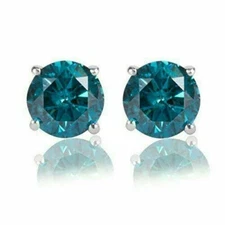 2Ct Round Lab-Created Blue Diamond Solitaire Stud Earring 14K White Gold Finish